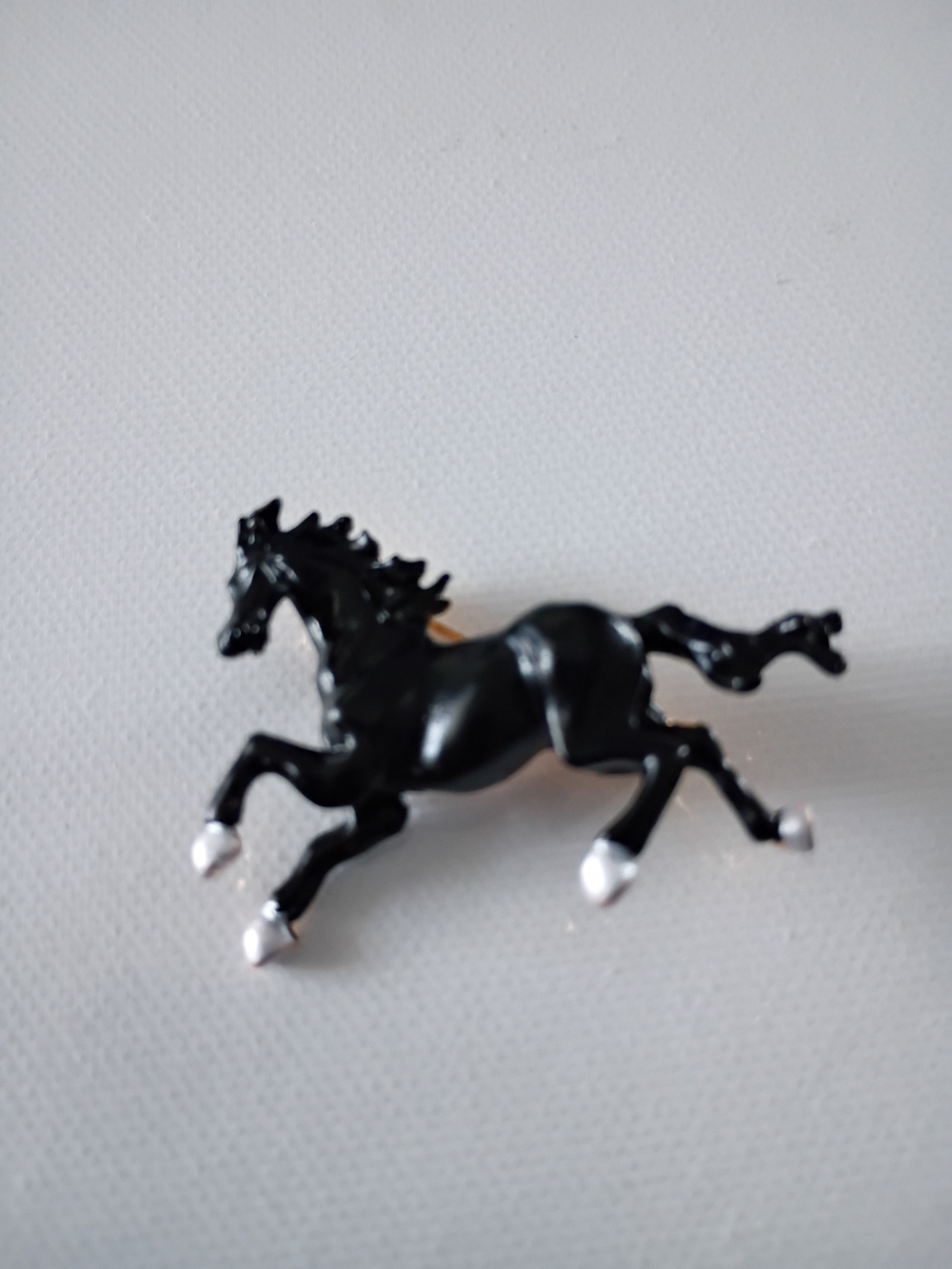 Black Horse Brooch Pin with Silver Hooves